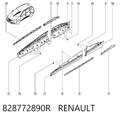 Молдинг двери задней левой нижний RENAULT 828772890R