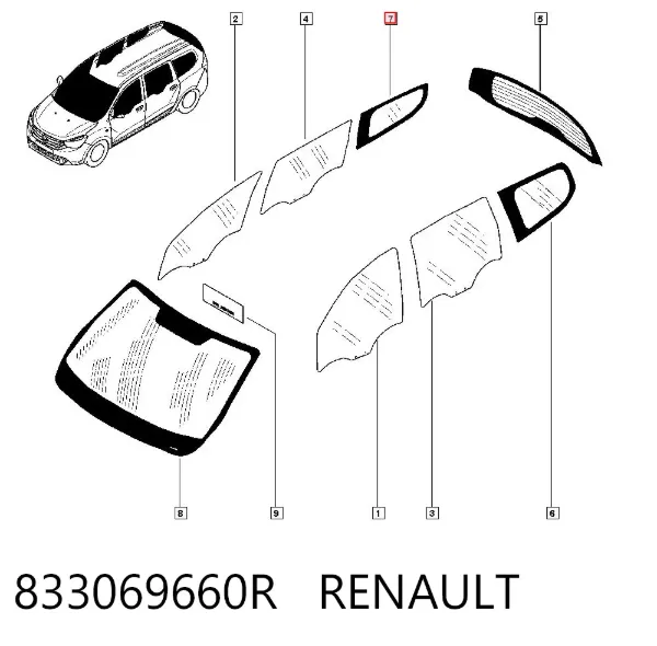 Стекло кузова (багажного отсека) правое 833069660R Renault (RVI)