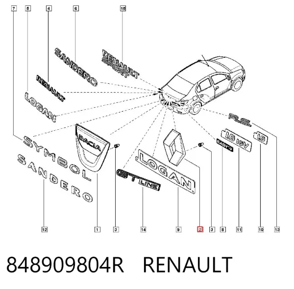 Эмблема крышки багажника 848909804R Renault (RVI)