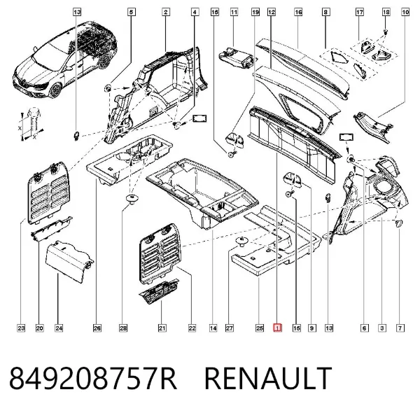 Облицовка задней панели багажника 849208757R Renault (RVI)