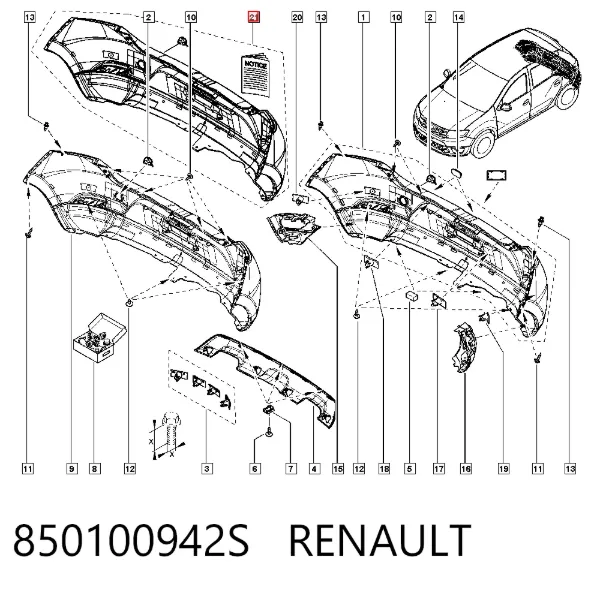 Задний бампер 850100942S Renault (RVI)