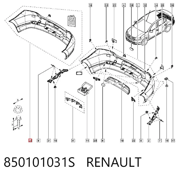 Задний бампер 850101031S Renault (RVI)