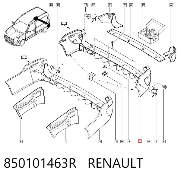 Задний бампер 850101463R Renault (RVI)