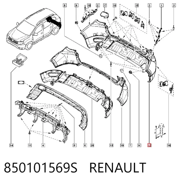 Задний бампер 850101569S Renault (RVI)