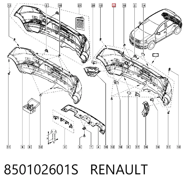 Задний бампер 850102601S Renault (RVI)