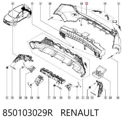 Бампер задний, верхняя часть RENAULT 850103029R