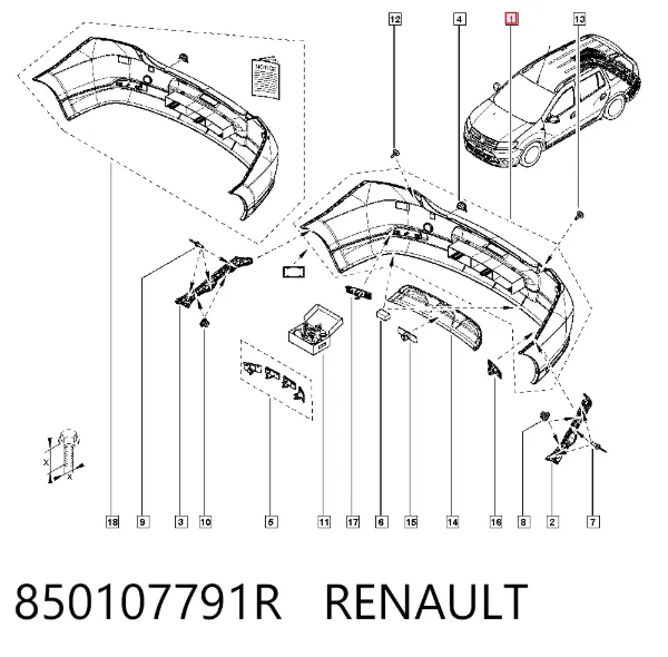 Задний бампер 850107791R Renault (RVI)