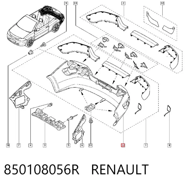 Задний бампер 850108056R Renault (RVI)