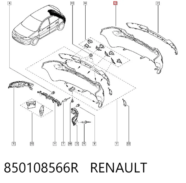 Задний бампер 850108566R Renault (RVI)