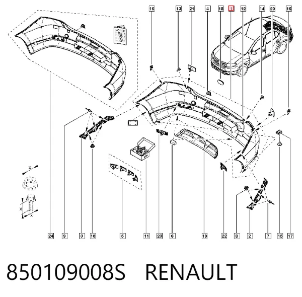 Задний бампер 850109008S Renault (RVI)