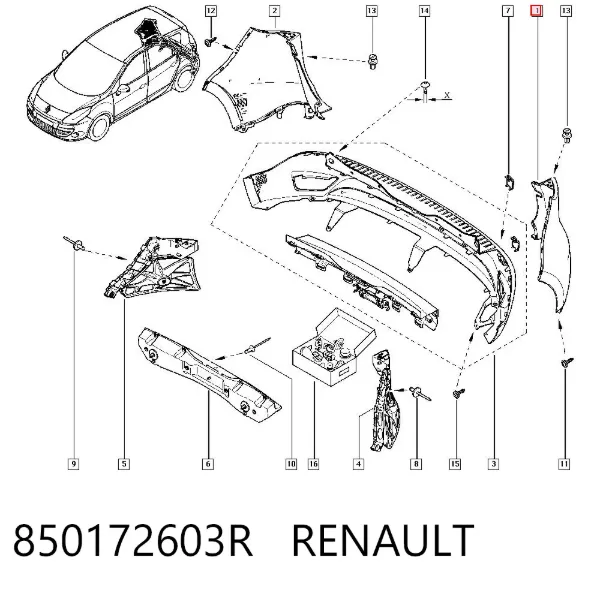 Бампер задний, левая часть 850172603R Renault (RVI)
