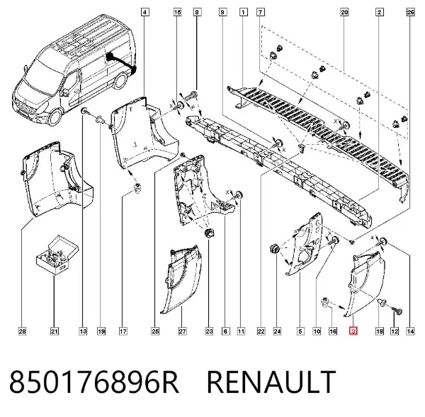 Бампер задний, левая часть 850176896R Renault (RVI)