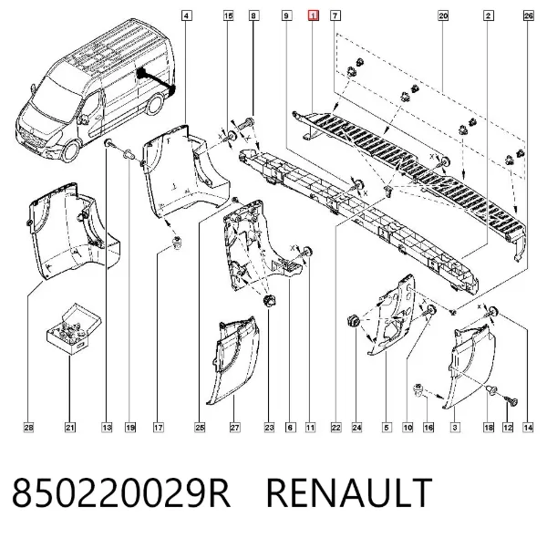 Бампер задний, центральная часть 850220029R Renault (RVI)