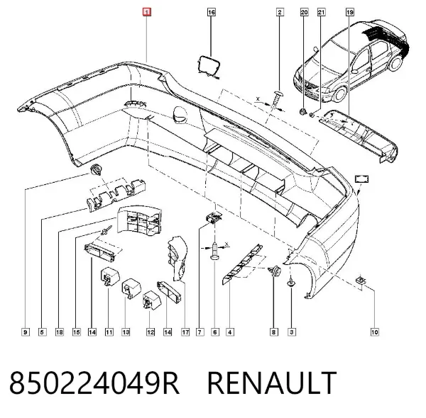 Задний бампер 850224049R Renault (RVI)