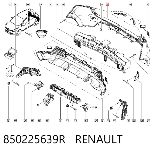 Верхняя часть заднего бампера 850225639R Renault (RVI)