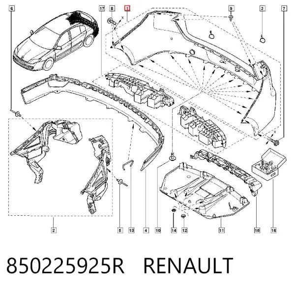 Задний бампер 850225925R Renault (RVI)