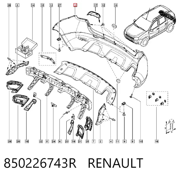 Задний бампер 850226743R Renault (RVI)