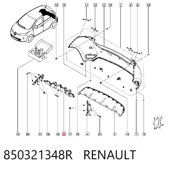 Кронштейн бампера заднего центральный 850321348R Renault (RVI)