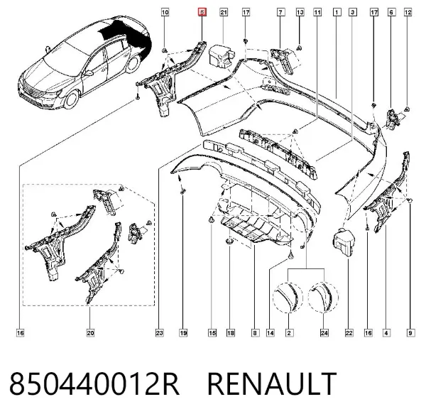 Кронштейн бампера заднего правый 850440012R Renault (RVI)