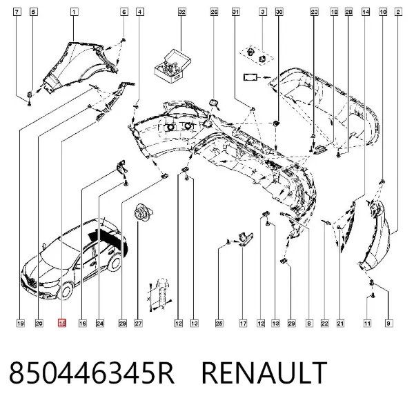 Кронштейн бампера заднего правый 850446345R Renault (RVI)