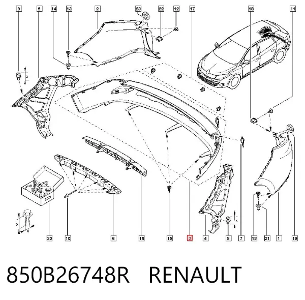 Нижняя часть заднего бампера 850B26748R Renault (RVI)