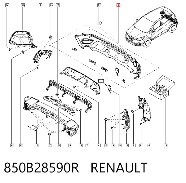 Задний бампер 850B28590R Renault (RVI)