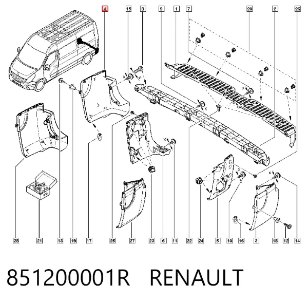 Бампер задний, правая часть 851200001R Renault (RVI)