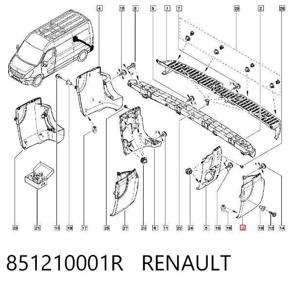 Бампер задний, левая часть 851210001R Renault (RVI)