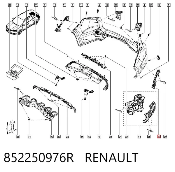 Кронштейн бампера заднего внешний левый 852250976R Renault (RVI)
