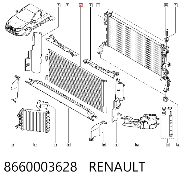 Радиатор кондиционера 8660003628 Renault (RVI)