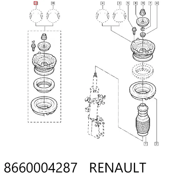 Опора переднего амортизатора 8660004287 Renault (RVI)