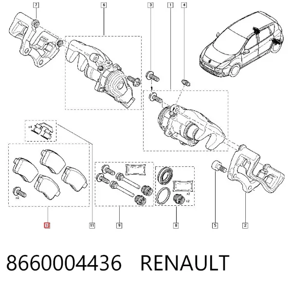 Задние тормозные колодки 8660004436 Renault (RVI)