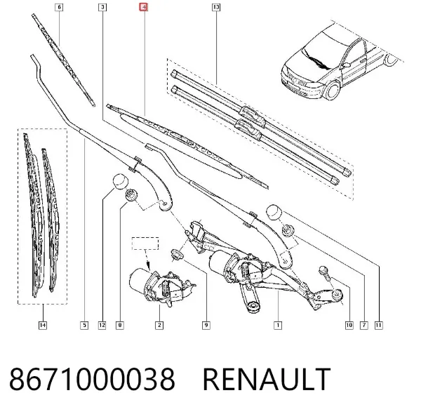 Щетка-дворник лобового стекла водительская 8671000038 Renault (RVI)