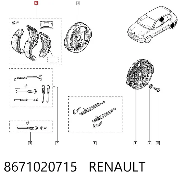 Задние барабанные колодки 8671020715 Renault (RVI)