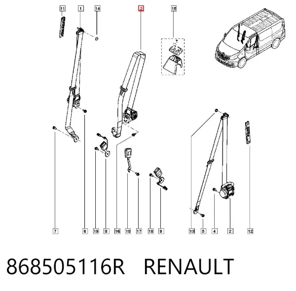 Ремень безопасности передний центральный 868505116R Renault (RVI)