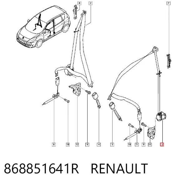 Левый ремень безопасности 868851641R Renault (RVI)