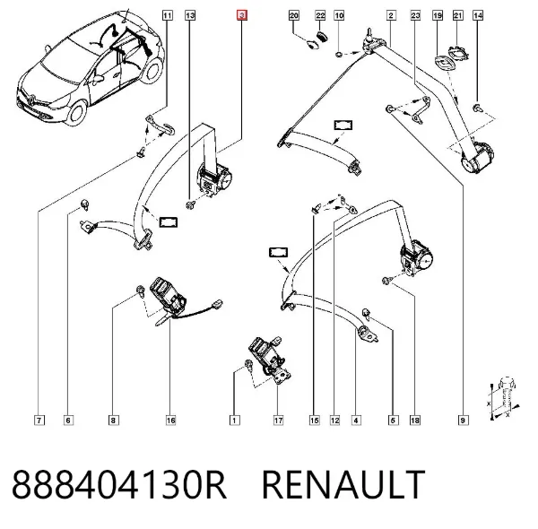 Ремень безопасности задний правый 888404130R Renault (RVI)