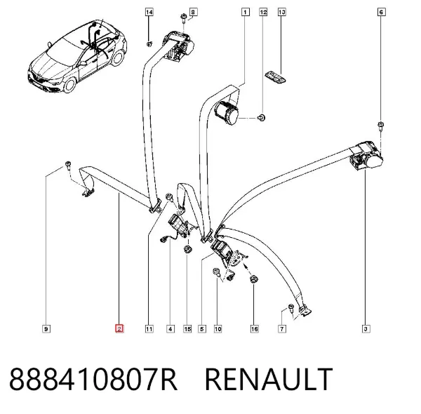 Ремень безопасности задний, комплект 888410807R Renault (RVI)