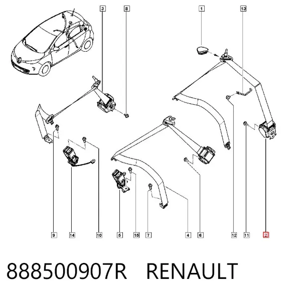 Ремень безопасности задний центральный 888500907R Renault (RVI)