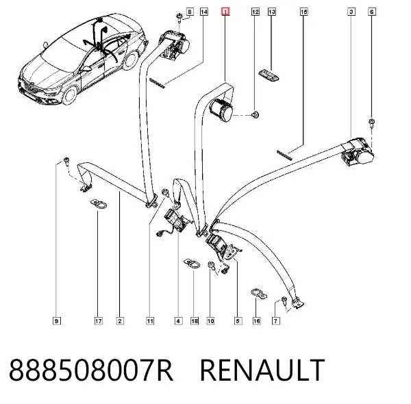 Ремень безопасности задний центральный 888508007R Renault (RVI)