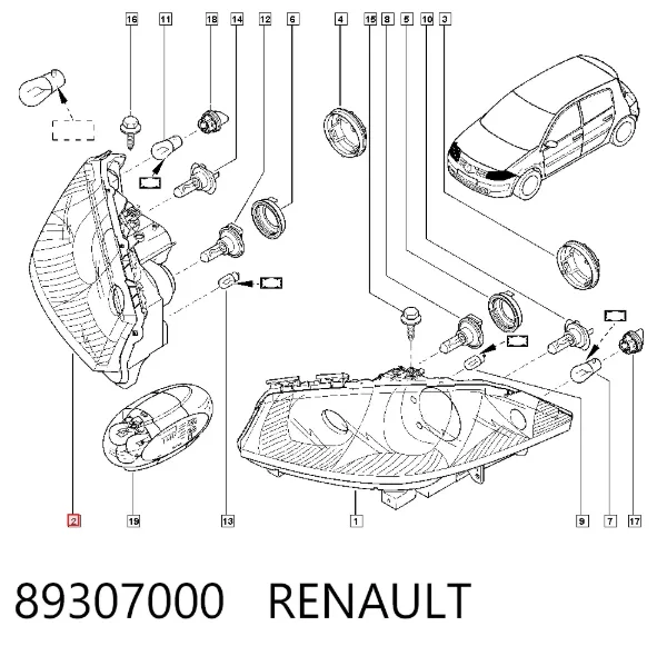 Правая фара 89307000 Renault (RVI)