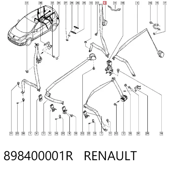 Ремень безопасности задний правый 898400001R Renault (RVI)