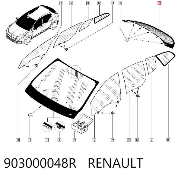Стекло багажника двери 3/5-й задней (ляды) 903000048R Renault (RVI)