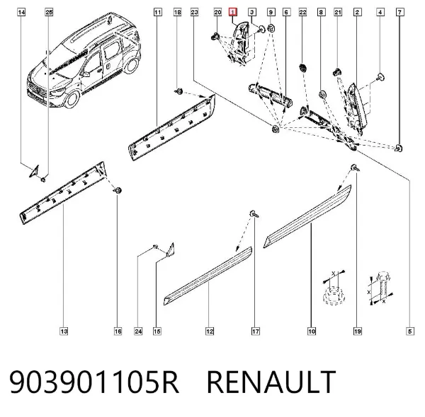 Накладка стойки кузова внешняя задняя правая 903901105R Renault (RVI)