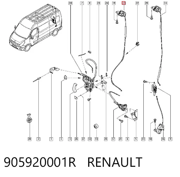 Замок двери задней правой распашной верхний 905920001R Renault (RVI)
