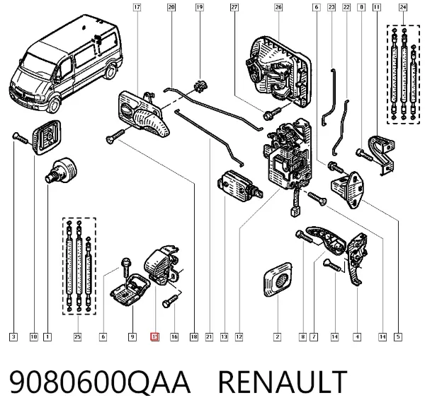 Замок двери задней правой распашной нижний 9080600QAA Renault (RVI)
