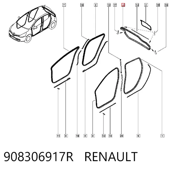 Уплотнитель багажника (двери 3/5-й задней) 908306917R Renault (RVI)