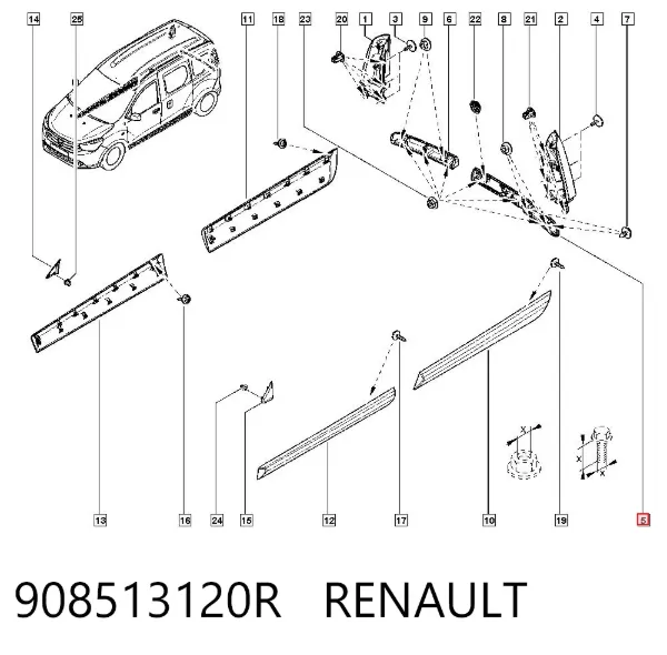 Накладка задней распашной двери левая 908513120R Renault (RVI)
