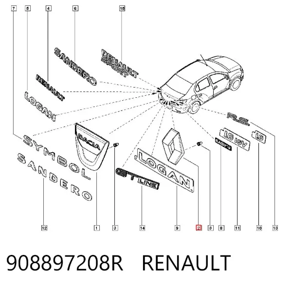 Эмблема крышки багажника 908897208R Renault (RVI)