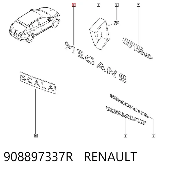 Эмблема крышки багажника 908897337R Renault (RVI)